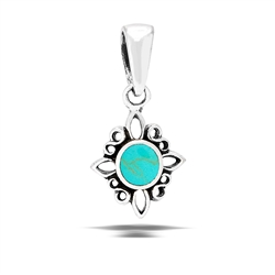 Sterling Silver Embellished Pendant With Synthetic Turquoise