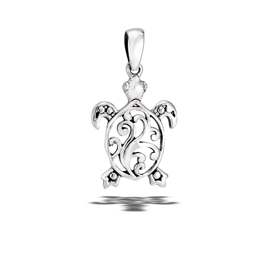 925 Sterling Silver Cubic Zirconia Turtle Necklace